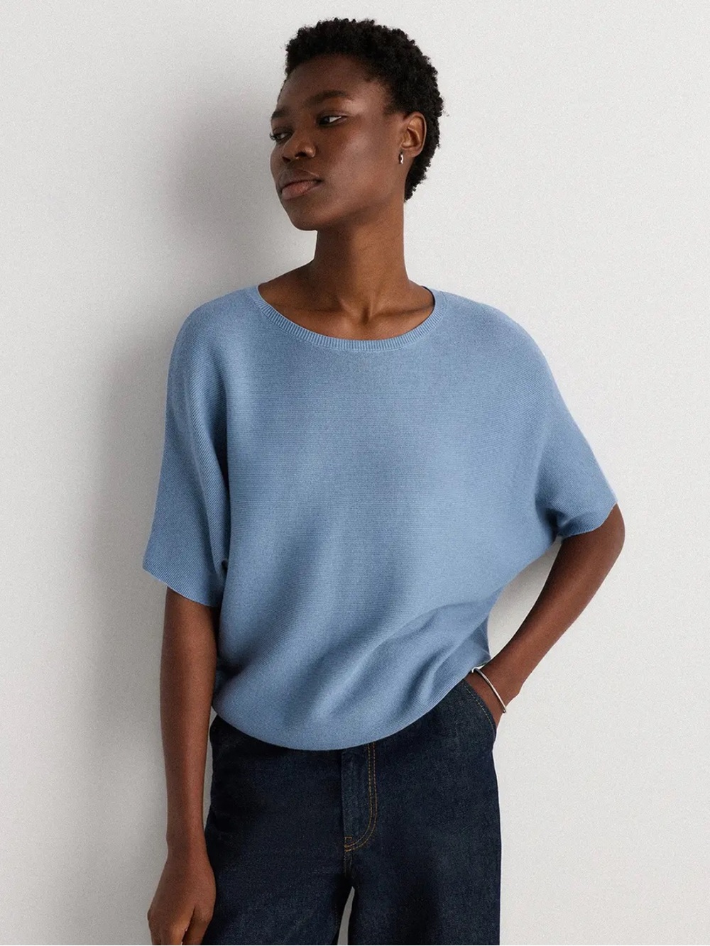 NWT Quince Lightweight Cotton Cashmere Link-Stitch Dolman Sweater Sz S